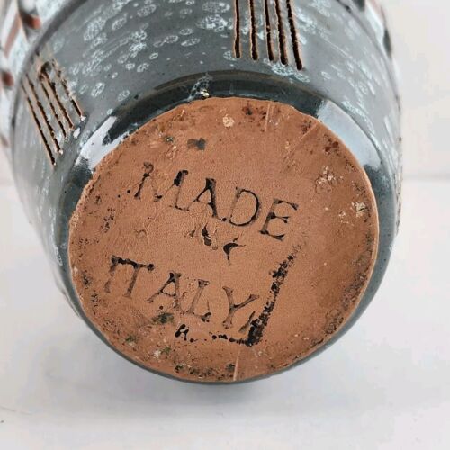 Lava Glaze Italian Flared Vase Gray Patterned Signed MCM Vintage 9" High