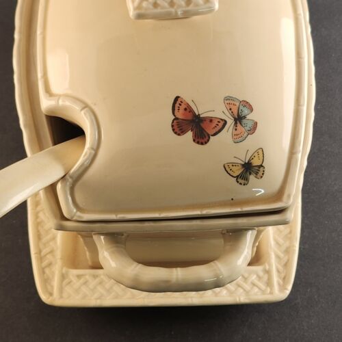 Enesco Butterfly Garden Trellis Vintage Soup Tureen With Lid & Ladle 1978 Japan