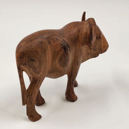 Wooden Water Buffalo Hand Carved Musk Ox Natural Hardwood Figurine 4.5