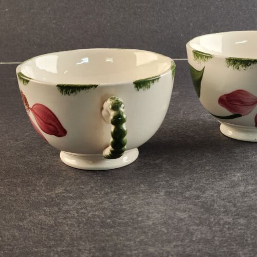 2 Blue Ridge Southern Potteries Tea Cup Hand Painted Allegro Design Vintage