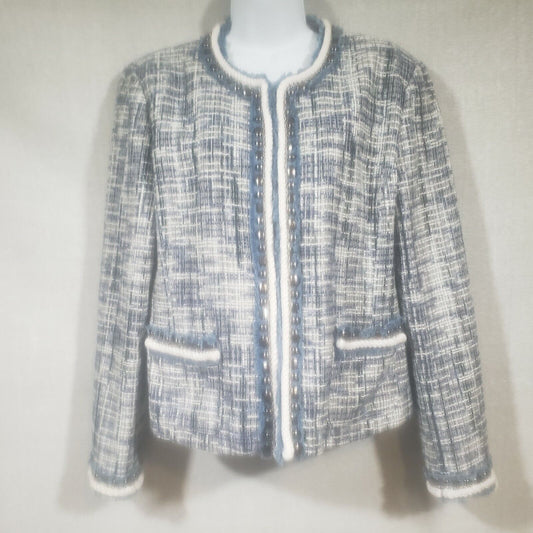Katherine New York Women's Blue Gray & White Blazer Jacket Large Accented Trim