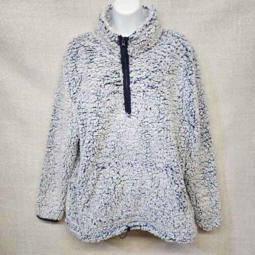 Serra Lady Sherpa Quarter Zip Pullover Coat NWT Large Muffler Pocket Blue Frost