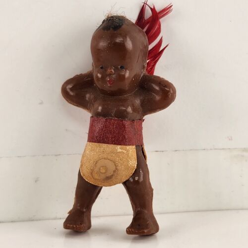 Lot 4 Native American Figure Doll Totem Baby Souvenir Sitting Bull Vintage 1960s