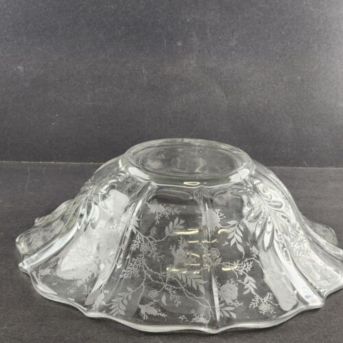 Fostoria Clear Glass Flared Baroque Bowl – Etched Chintz Pattern – Vintage Mid-Century 11.5"