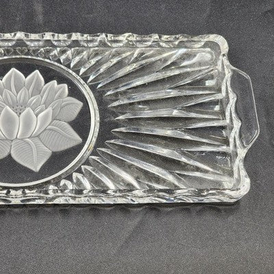 Stollen Platte Crystal Cake Plate Tray German Christmas Floral w Handles 14.25"
