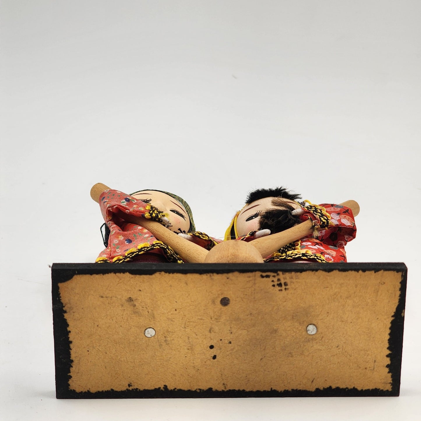 Oriental Asian 2 Women Dolls Early 20th Century Painted Fabric Wood Accents