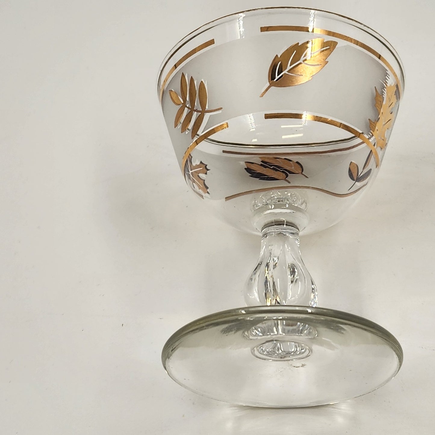 6 Libbey Stemmed Wine Glasses Gold Leaf Goblets Mid Century Modern 4.5"h