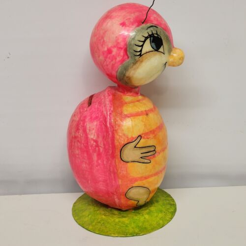 Paper Mache Ladybug Bank DeSela Pink 1960's Signed 9-1/2" Mod Groovy Turtle