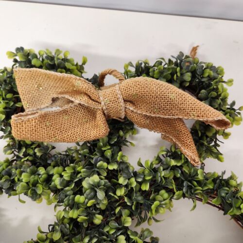 4 Leaf Clover Shamrock Shaped Wreath Plastic Greenery on Grapevine Back Bow 15"