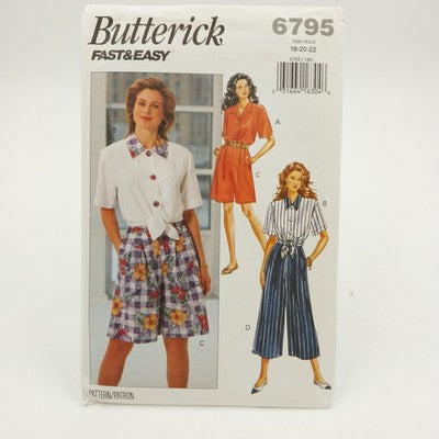 Butterick 6795 VTG 1993 Sewing Pattern Misses Shirt Shorts Pants Sz 18-22 Uncut