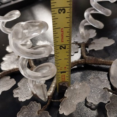 Czech Epergne Glass Leaves Fluted Flower Candle Holder Spiral Wire 9" Vintage