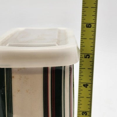 California Pantry Coffee Canister Jar 5.25 "Green Red Striped Festive 2005 w Lid