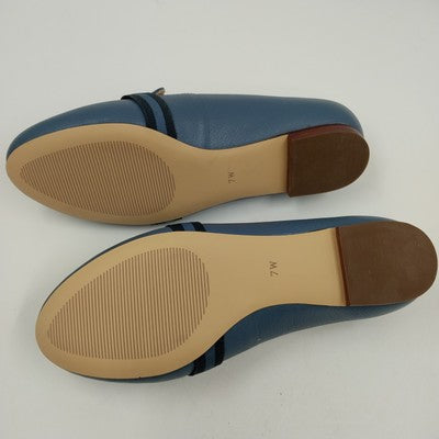 Talbots Ryan D-Ring Loafers Stripe Webbing Women's Shoes Blue Gold Low Heel 7W