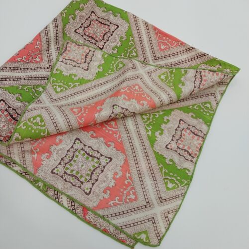 Pink Green Nylon Headscarf Scarves Paisley Square Filagree Neck Sq 21"