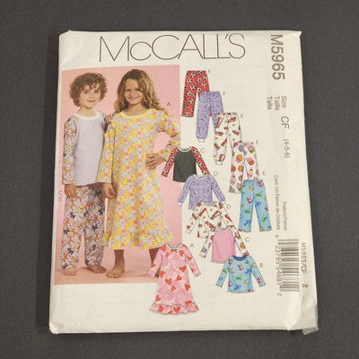McCall's M5965 Sewing Pattern 2009 Uncut Children's Sleepwear Size CF 4-6