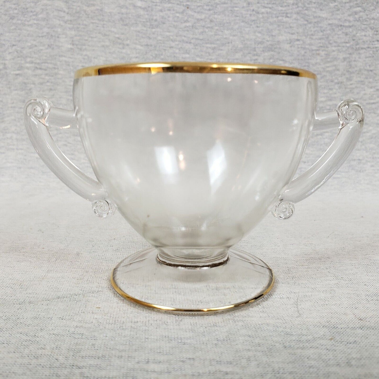 Crystal Elegant Glass Sugar Bowl & Creamer Gold Gilt Scroll Handle Vintage