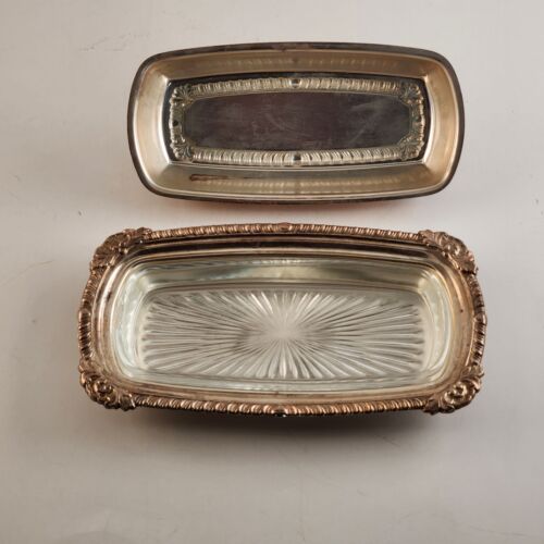 Sliver Plate Butter Dish Vintage Tarnished Table Decor 3 Piece Top Bottom Insert