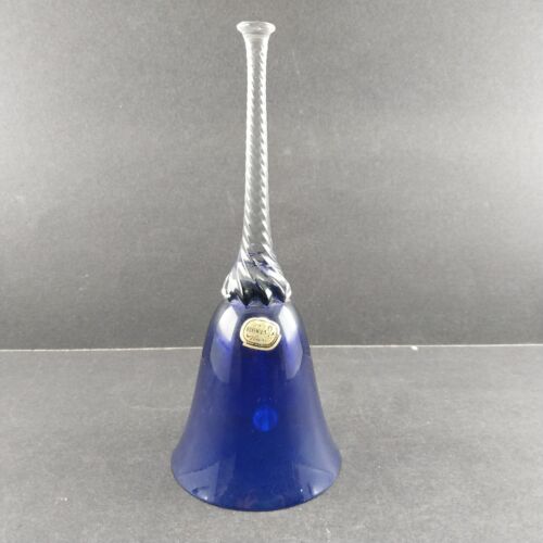 Crystal Cobalt Blue Bell w Clear Spiral Handle Bohemia Glan Czechoslovakia 7.75"