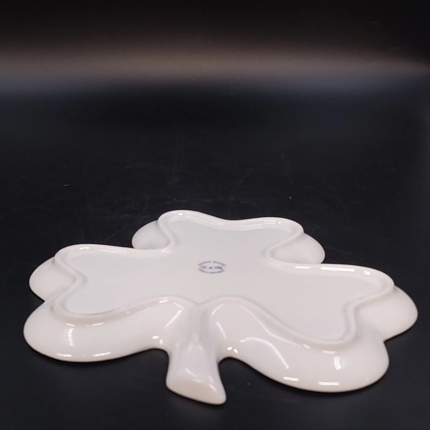 Handmade Czech Porcelain Clover Plate Lily of the Valley Gold Trim Trinket Dish