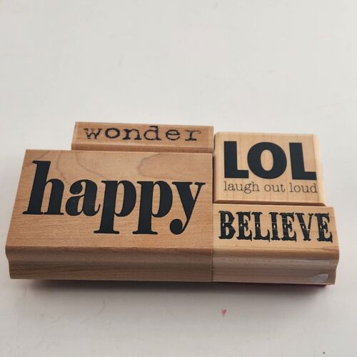 Lot of 4 Inspirational Words and Sayings Wood Mounted Rubber Stamps Vintage