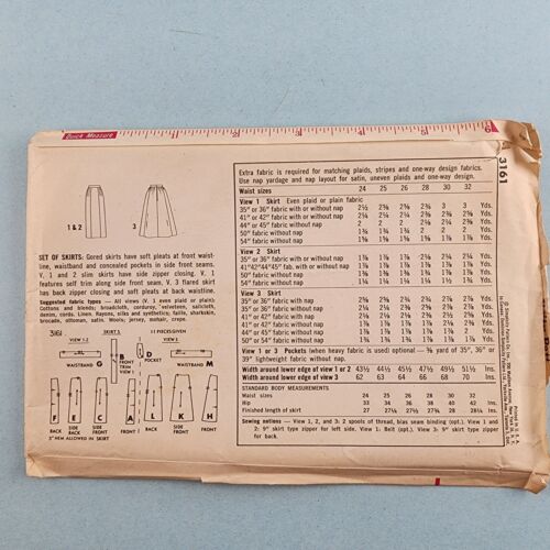 Simplicity 3161 Vintage Sewing Pattern Women's Set of Skirts Waist 26 Hip 36