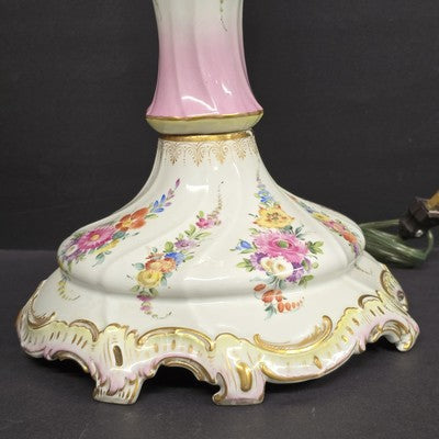 Luxurious Porcelain Floral 26" Table Lamp Carl Thieme Dresden DE 1890 Antique