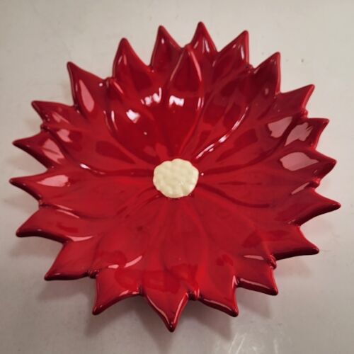 Set of 3 Poinsettia Flower Candy Dishes Christmas Atlantic Mold One 10" & Two 8"