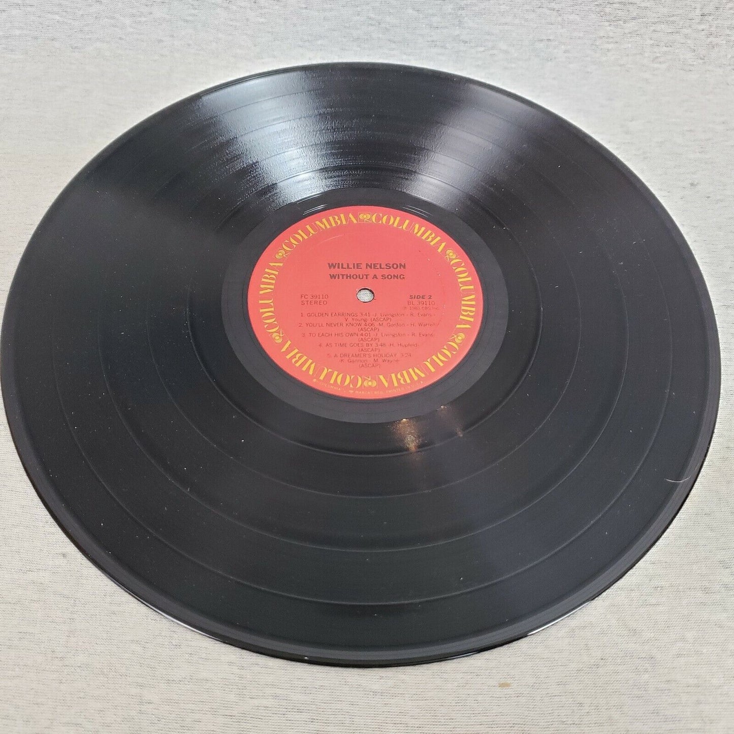 Willie Nelson Vinyl LP Without A Song 1983 Columbia FC 39110 Golden Earrings