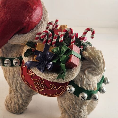 White and Red Danbury Mint Christmas Bichon Frise Large Santa Dog Figurine