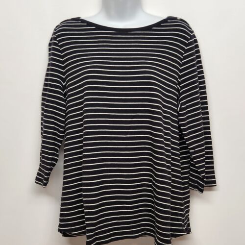 Studio Works Women Cotton Black and White Striped Half Sleeve Shirt Size XL