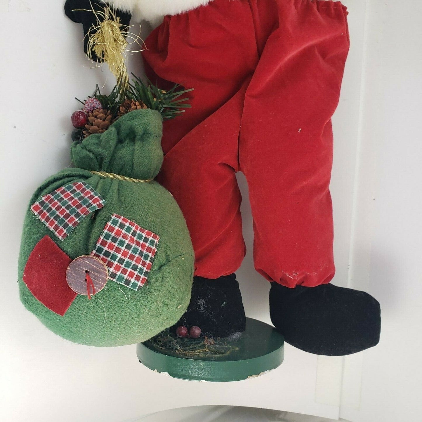 Red Velvet Santa Standing Faux Fur White Block Santa Figure Handmade Art Craft