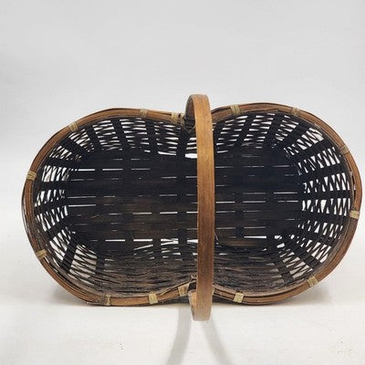 Handwoven Wicker Storage Basket Loop Handle Oval Brown Rattan 15"Lx9"Wx16"H