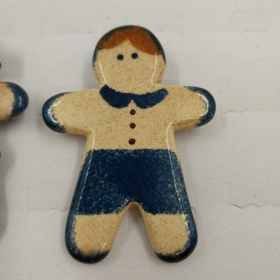 Gingerbread Man & Woman Ceramic Holiday Christmas Brooches Pins Festive Jewelry