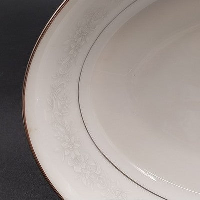 Noritake Cumberland Oval Vegetable Bowl 9.75" White Flowers Platinum Trim Japan