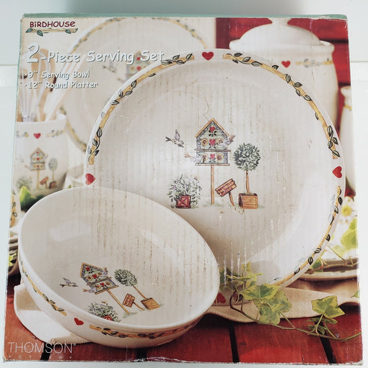 2 piece Serving Set Thomson Pottery Birdhouse Round Chop Platter 9" Bowl NEW NIB