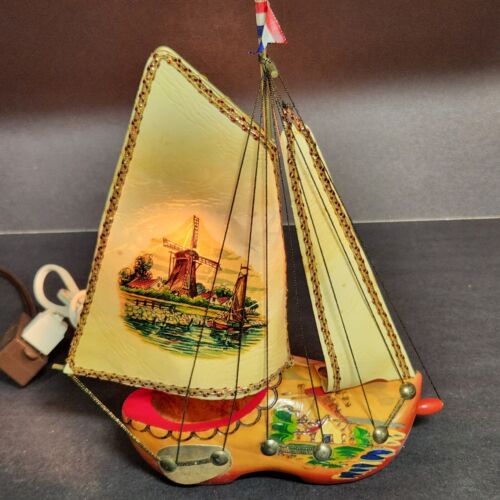 Sailing Wooden Shoe Night Light Clog Windmill Image on the Sail Holland Vintage