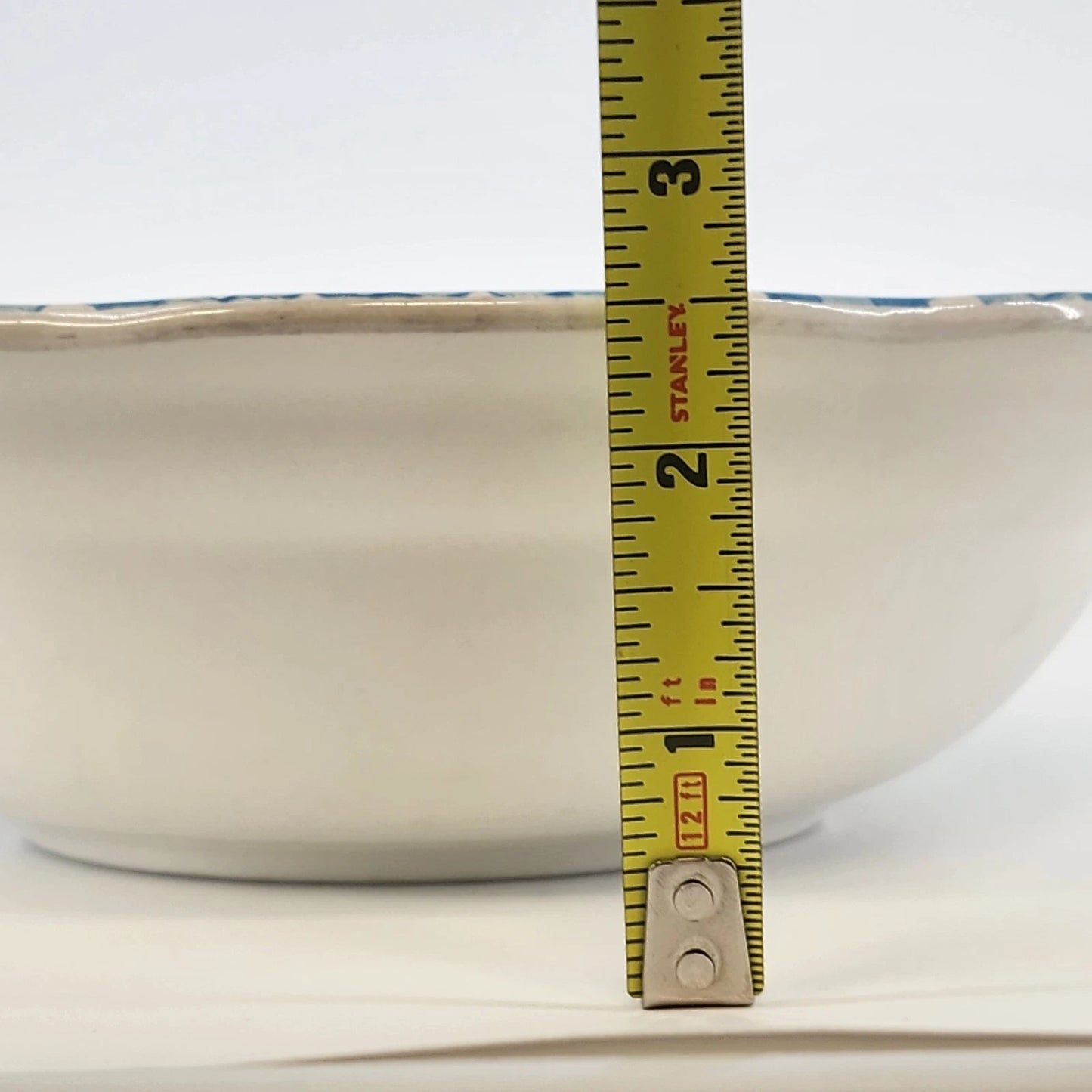 Linda Ironstone Vegetable Bowl 4008 Pottery Blue White Gingham Checked 9" Japan