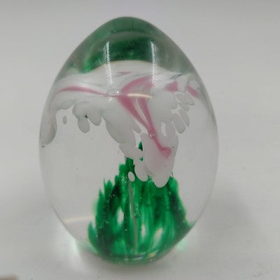 American Studio Art Glass Paperweight Crimp Pink Floral Elwood Indiana Vintage