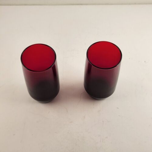 Set of 2 Anchor Hocking Royal Ruby Red Flat Tapered Tumbler Glass 5"