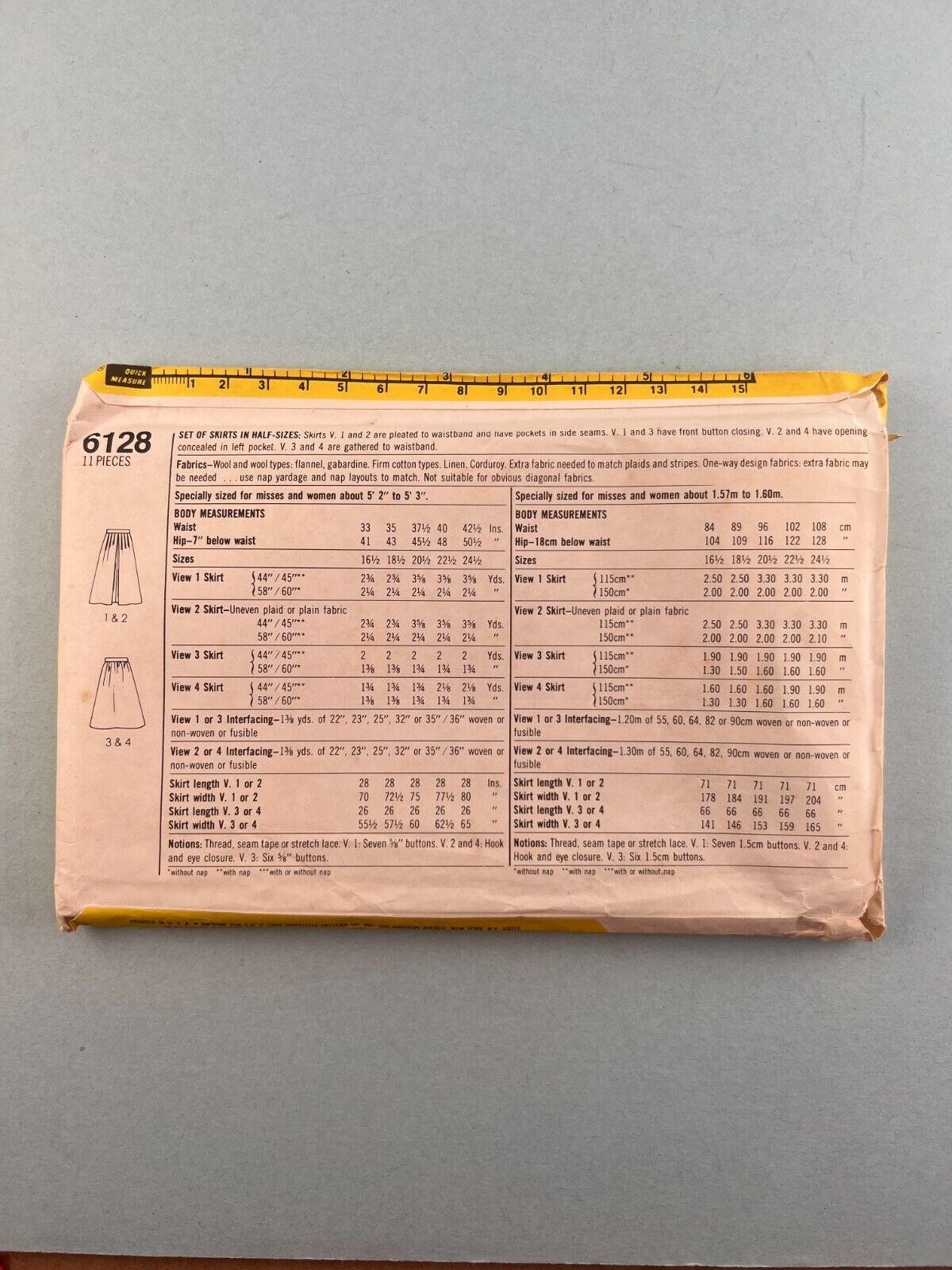 Simplicity 6128 Vintage Sewing Pattern '83 Women's Half Size Skirts 20½ - 24½