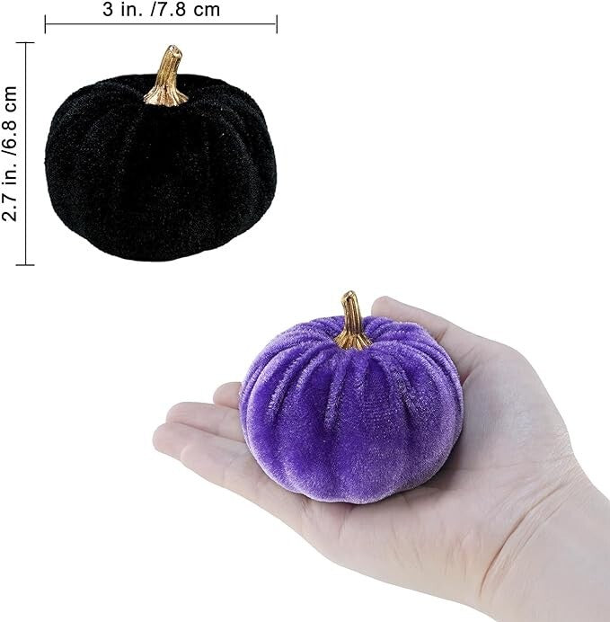 12 Pcs Small Velvet Pumpkins 3" Faux Halloween Fall Decor Rustic Farmhouse Set