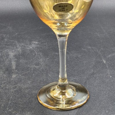 4 Etched 16oz Goblet Wine Glass 10" Cristelleria Fratelli Fumo Iridescent Amber
