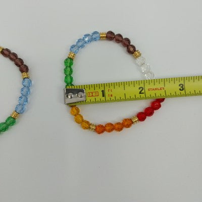 Set of 2 Multicolor Bracelets Faux Pearl Faceted Glass Beads with Gold Tone 6.5"