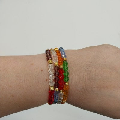 Set of 4 Multicolor Bracelet Acrylic Faux Pearl Faceted Glass Beads Gold Tone 7"