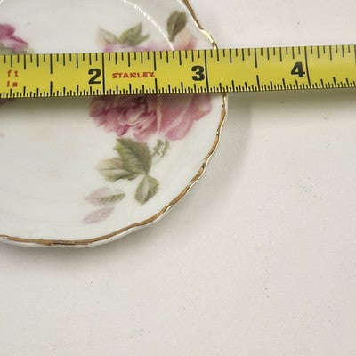 2 Rosenthal RC Monbijou Butter Pat Dishes Pink Roses Gold Scallop Bavaria