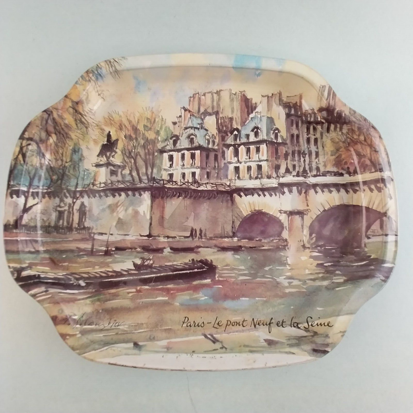 Lot of 4 Metal Vintage Paris Folk Art Elite Tea Sandwich Trinket Serving Trays