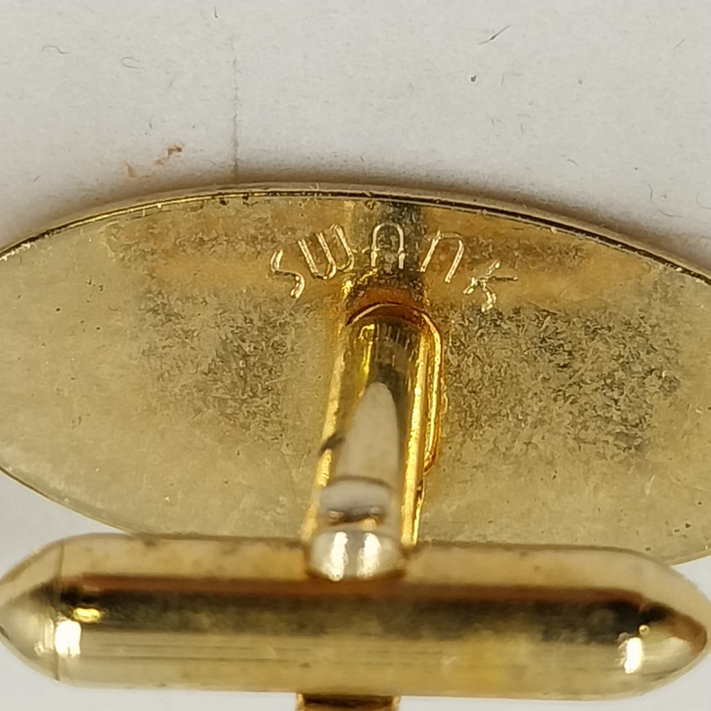 Swank Gold Tone Textured Oval Sleeve Cuff Links with Clear Rhinestones Vintage