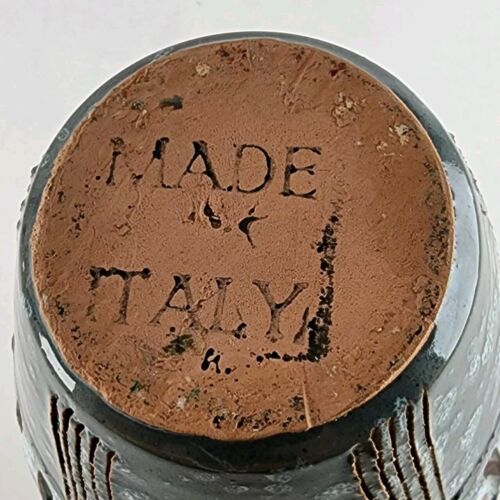 Lava Glaze Italian Flared Vase Gray Patterned Signed MCM Vintage 9" High