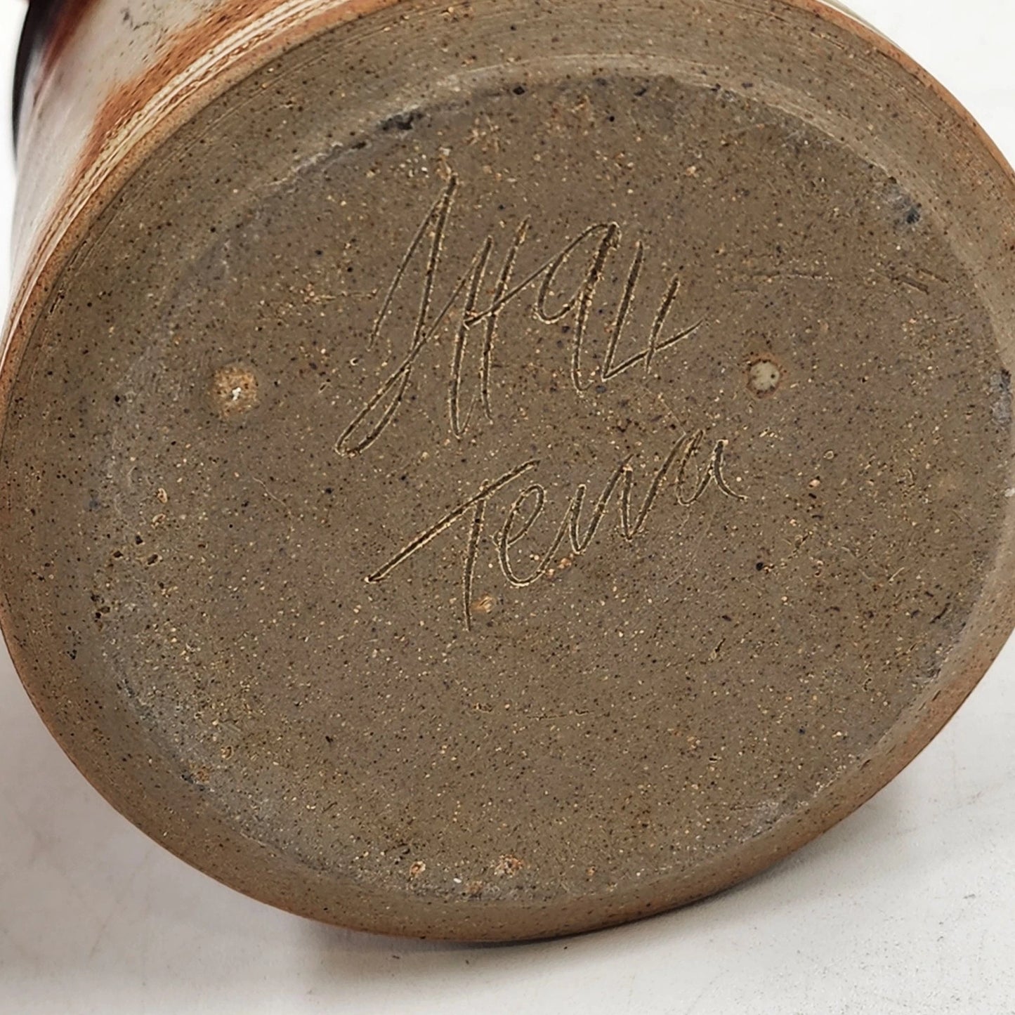 Handcrafted Speckled Stoneware Pottery Lidded Jar w Ribbon Handle Rustic Decor