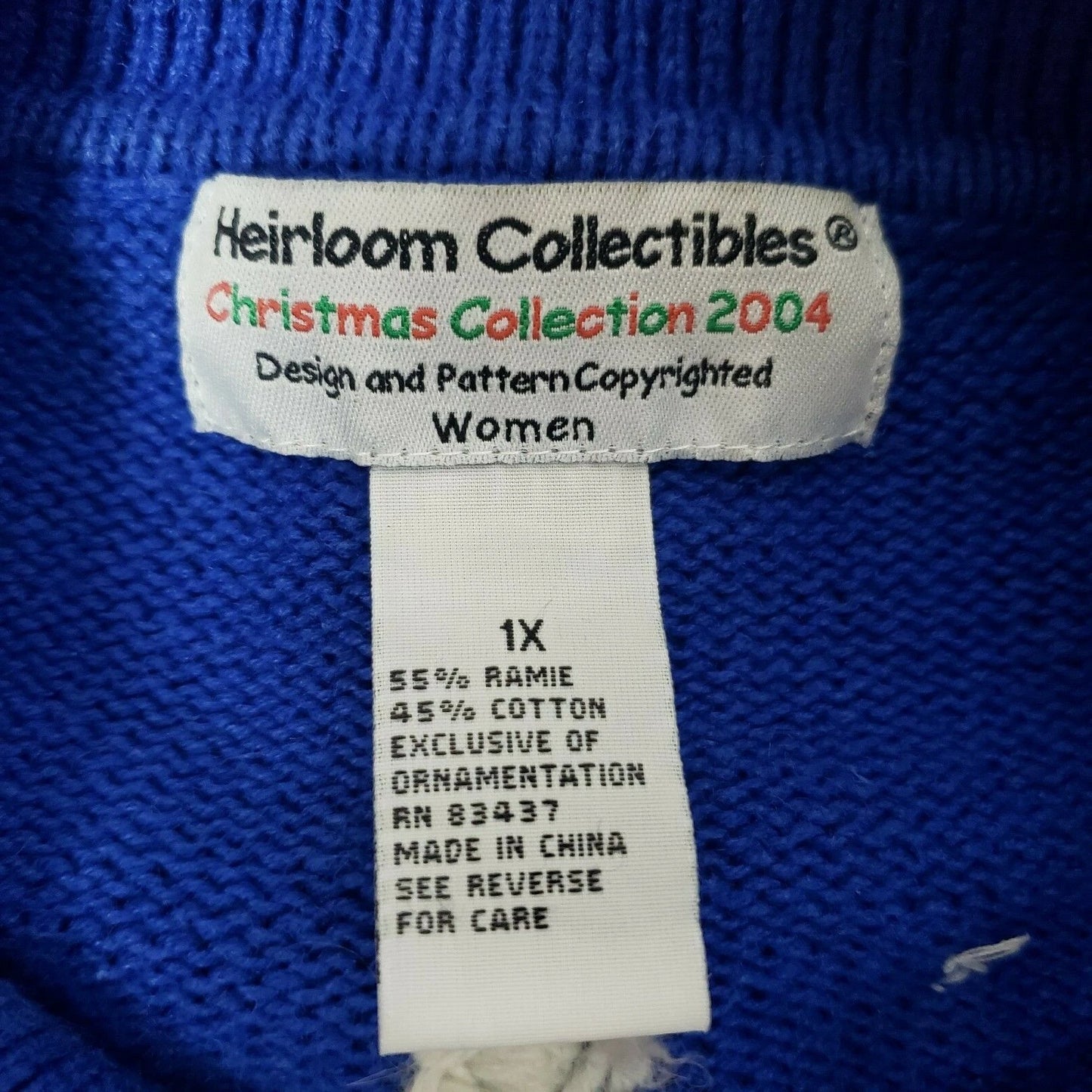 Heirloom Cardigan Sweater Christmas Collectibles 1XL Blue Santa Candy Cane 2004
